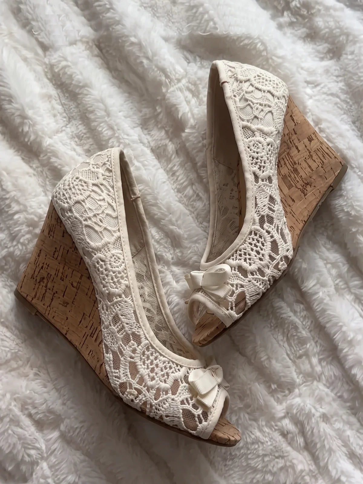 Solene Floral Lace Cork Wedge Heels