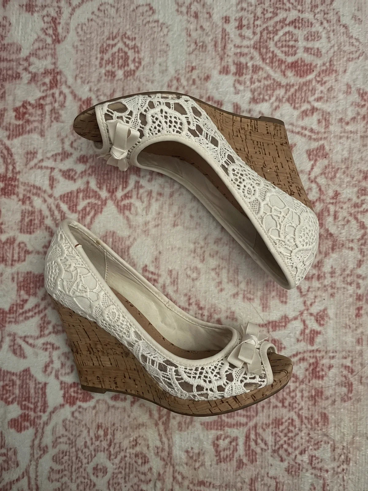 Solene Floral Lace Cork Wedge Heels
